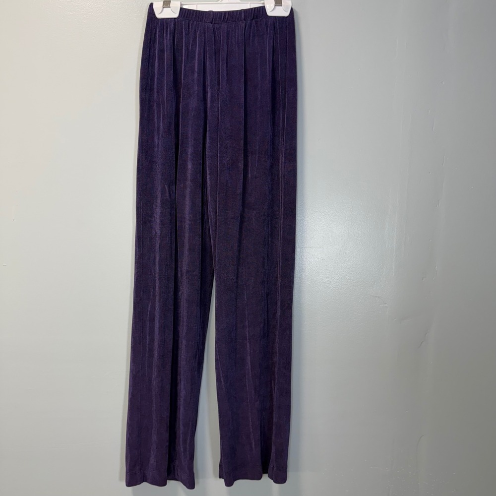 Chicos Travelers Purple Ribbed Slinky Wide Leg Pants Size 0 Small Short
